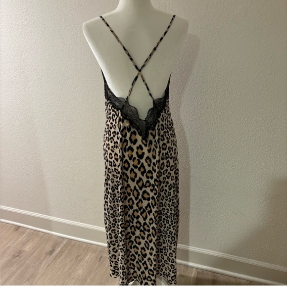 Victoria’s Secret Cheetah Print Black Lace Trim Criss Cross Slip Mid Dress XL - Picture 2 of 12